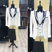 2020 mens wedding suits 3 piece white and black custom made peak lapel groom wedding double breasted men suits