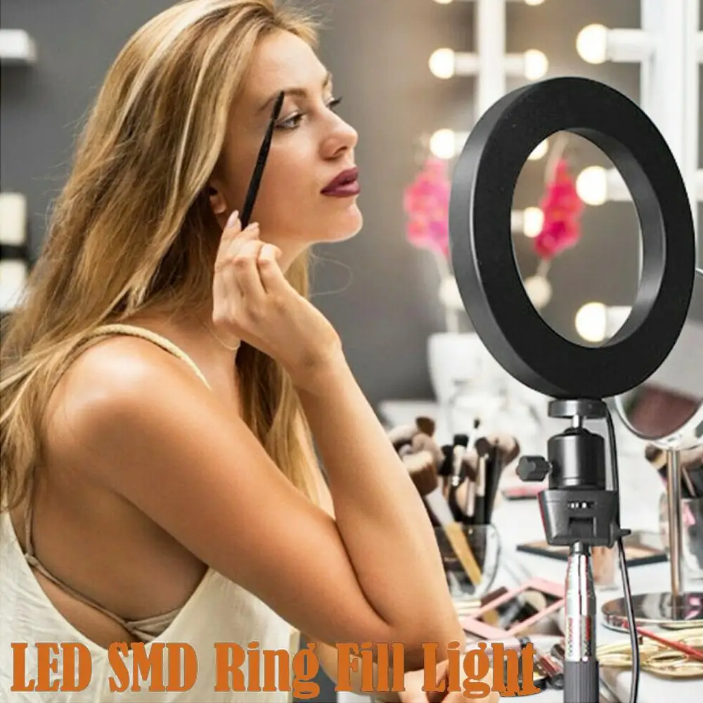 Светодиодный кольцевой светильник 16 см с подставкой портативный для селфи SMD