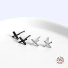 LKO настоящее серебро 925 пробы 100% милые серьги-гвоздики с крестом для женщин шикарные милые серьги-гвоздики X ювелирные изделия для девочек украшения подарок