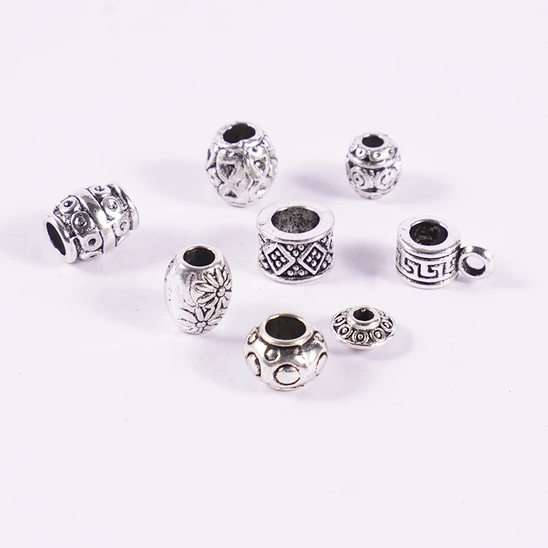 

8 Style Tibetan Spacer Beads Antique Silver Column Alloy Tube Metal Spacers for Bracelet Necklace Jewelry Supplies