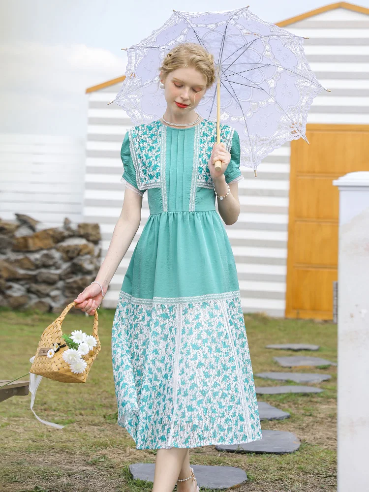 

Floral Temperament Doll Collar Dress Summer Fairy Tale Style Tea Break French Backless Seaside Vacation Lace A-line Skirt