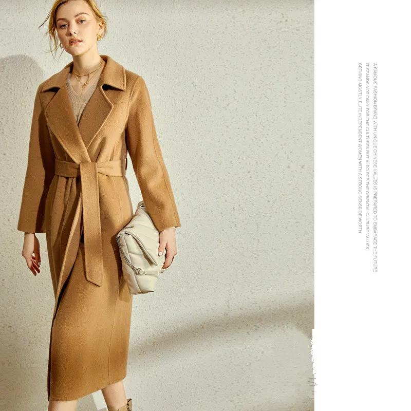 

2020 new Autumn Winter Two way Collar Double layer wool coat Lapel long women coat with 100% pure wool Manteau Femme