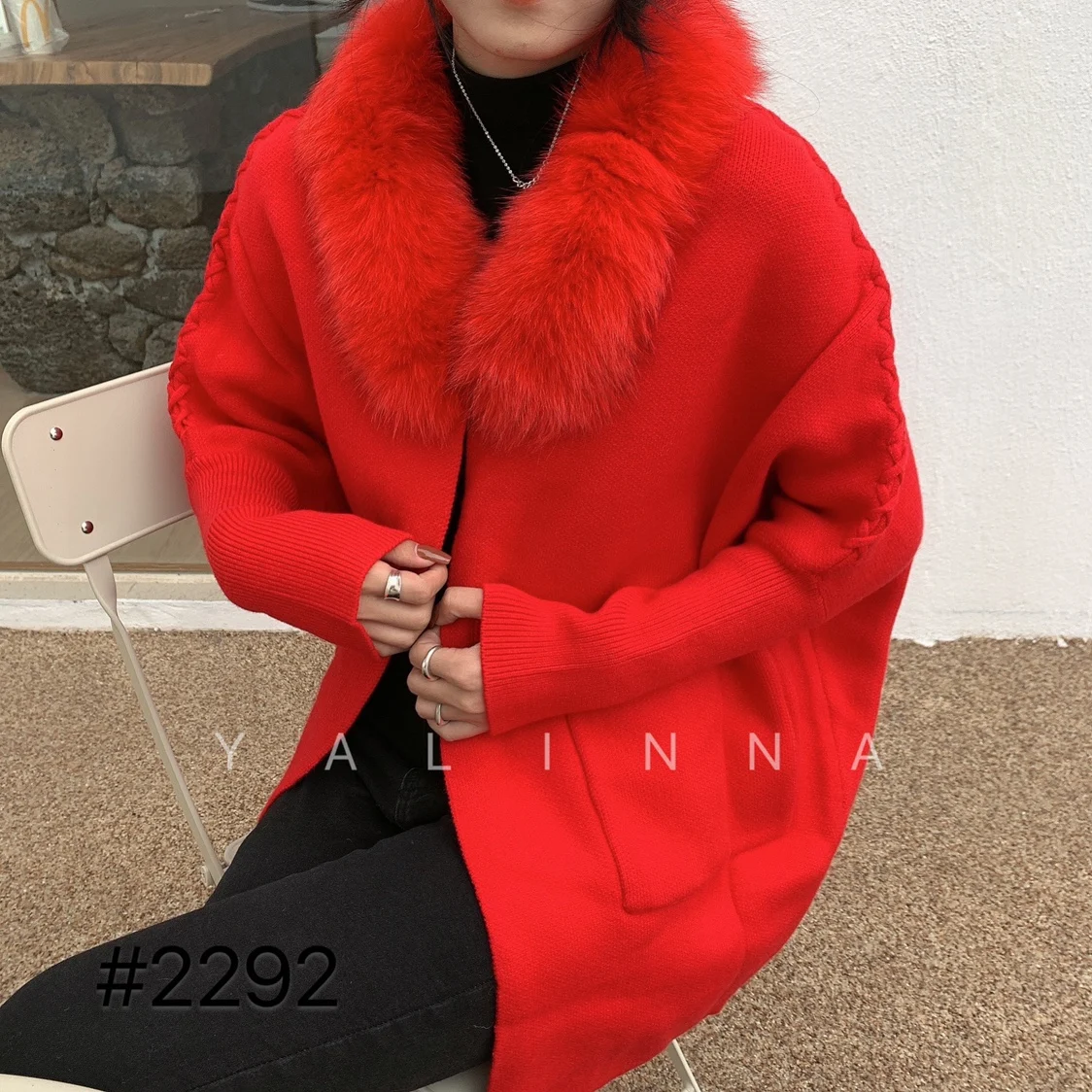 Sweater Women Time-limited Solid Long 2020 New Woman Sweater Fox Fur Collar Bat Sleeve Knitted Cardigan Loose Large Size Outer
