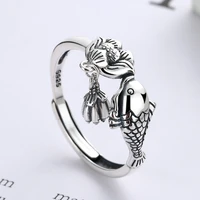 wealth koi fish ring mens and womens retro national style ring small fish lotus ring opening adjustable jewelry lover gifts