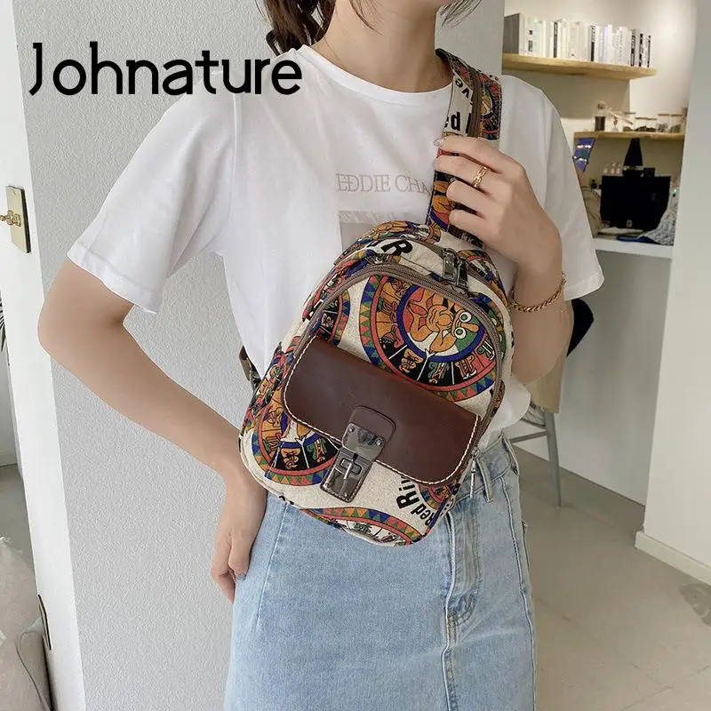

Женский Повседневный холщовый рюкзак Johnature, маленькая сумка через плечо, многофункциональные дорожные сумки, 2021