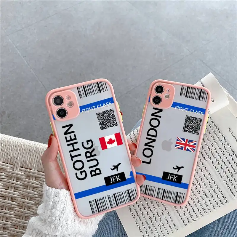 

design Cute FIRST CLASS PLANE TICKET Phone Case Matte Transparent for iPhone 7 8 11 12 s mini pro X XS XR MAX Plus cover funda