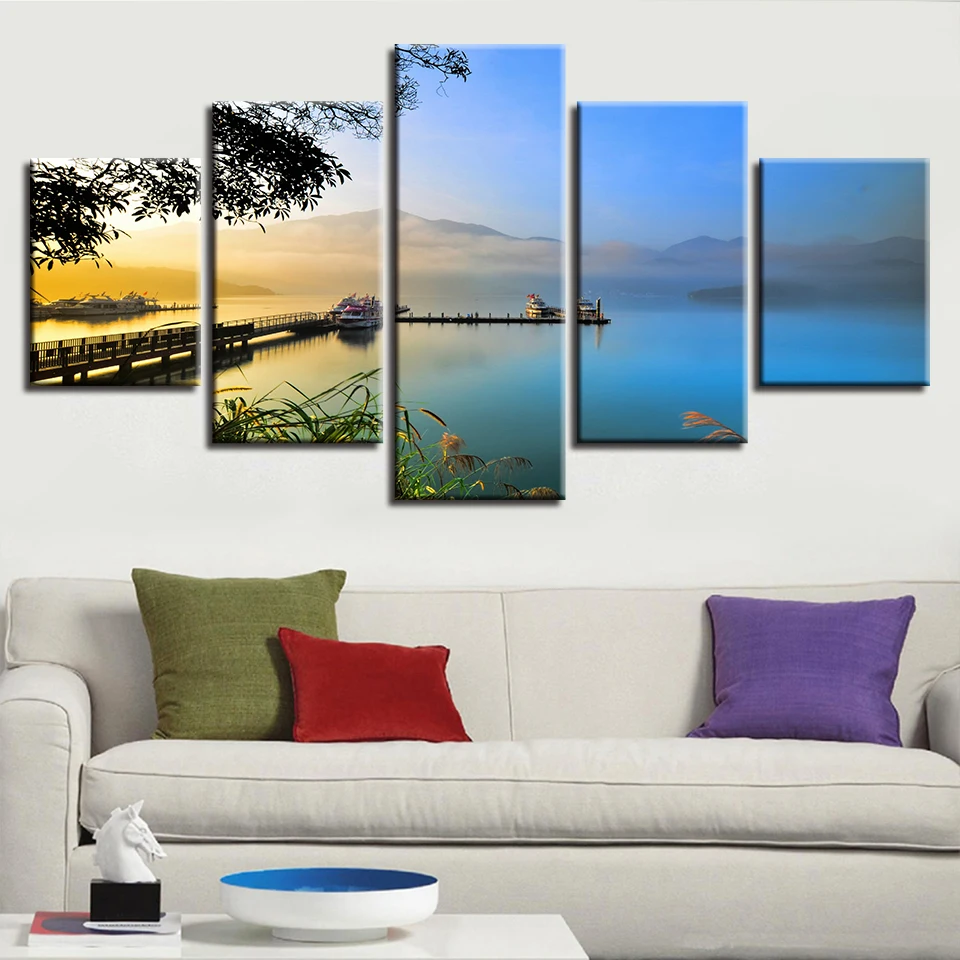 Рамка фото принты Wall Art 5 шт. мост горный Sunrise природный пейзаж живопись холст