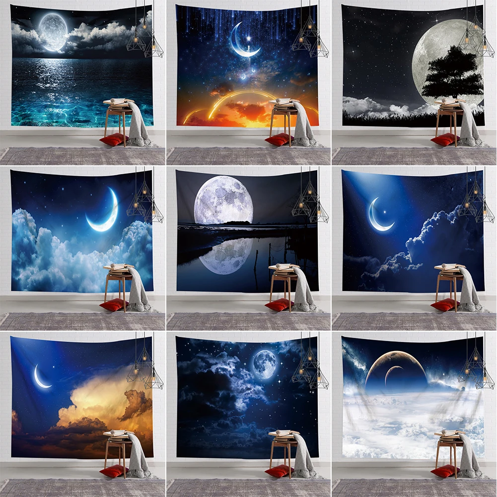 

130*150 см Подвесной гобелен в виде Луны, гобелен с мандалой, богемный декор, Настенная подвесная спальня, психоделическая сцена, звездное иску...