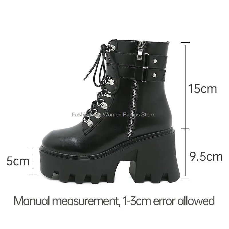 

Black Motorcycle Boots Women Autumn Ankle Short Boots Pu Leather High Heels Woman Wedges Shoes Female Gothic Punk Street Shoes