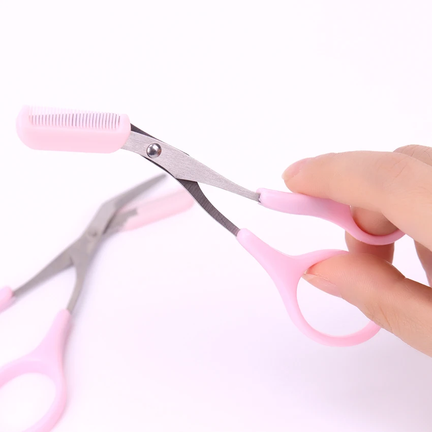 

1PC Pink Eyebrow Trimmer Scissors With Comb Remover Makeup Tools Grooming Women Shaping Trimmer Eyelash Hair Clips