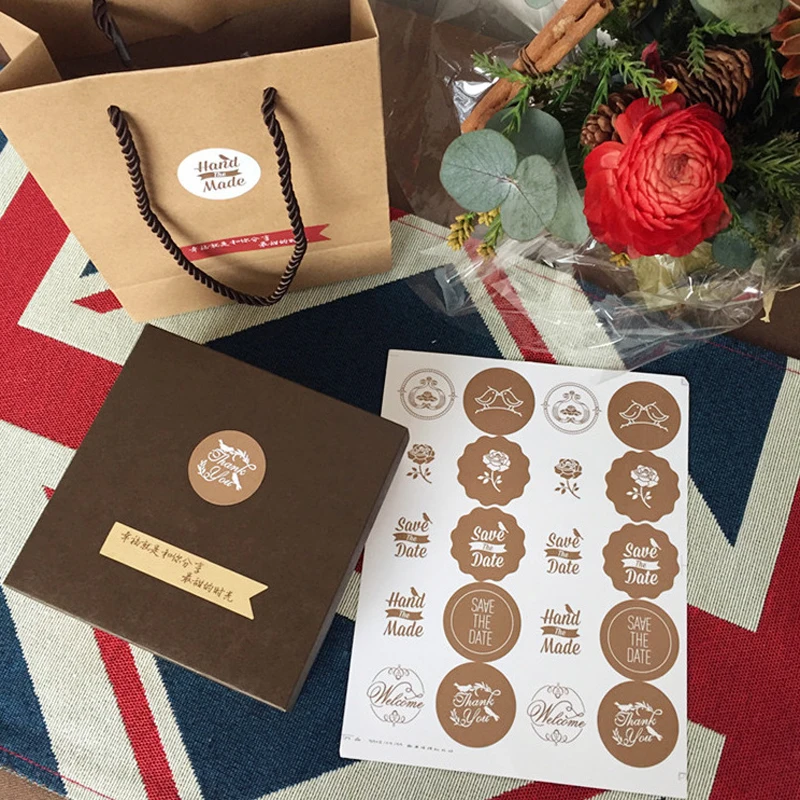 

1000pcs white brown round handmade Stickers Gift Cake Baking Kawaii Stationery free shipping