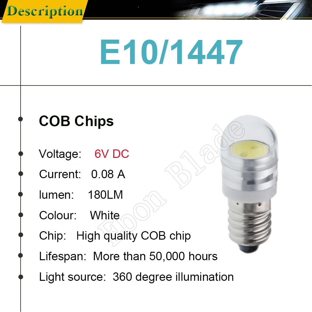 Фото 2PCS LED Torch Lights Bulb  6V DC 2 Watt 2W E10 1447 Screw Mini Led Bulbs 6000K White Replacement Flashlight Bulb Work Lamp №2