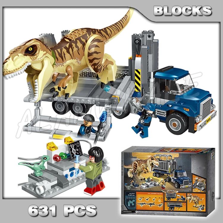

631Pcs Jurassic World T. Rex Transport Truck Dinosaur Tyrannosaurus Rex Model Building Blocks Gifts Bricks Compatible with 10927