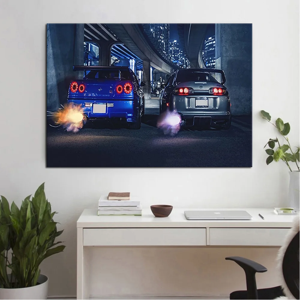 MT1212 крутой подарок GTR R34 против Supra автомобиль HD Настенная картина для холста