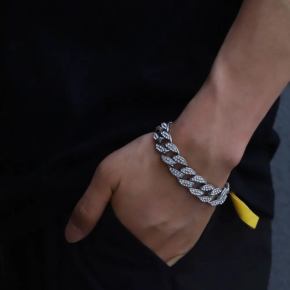 браслеты на руку браслет мужской браслет мужской цепочка мужская браслетыбраслеты на руку Роскошный браслет из кубинской цепи для мужчин и женщин,сверкающие ювелирные украшения 16 мм под золото и серебро