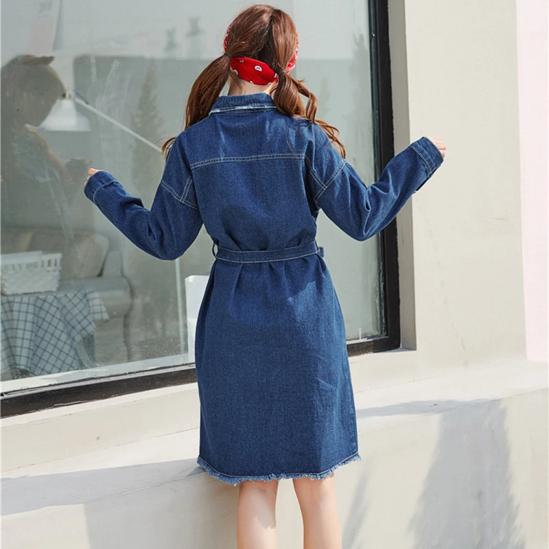 Платье женское синее с длинным рукавом и поясом 2019 | Женская одежда