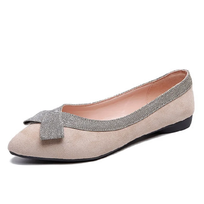 

Женские туфли на плоской подошве, Новинка весна-осень 2019, замшевые туфли с бантом и острым носком, женские мягкие туфли на плоской подошве с ...