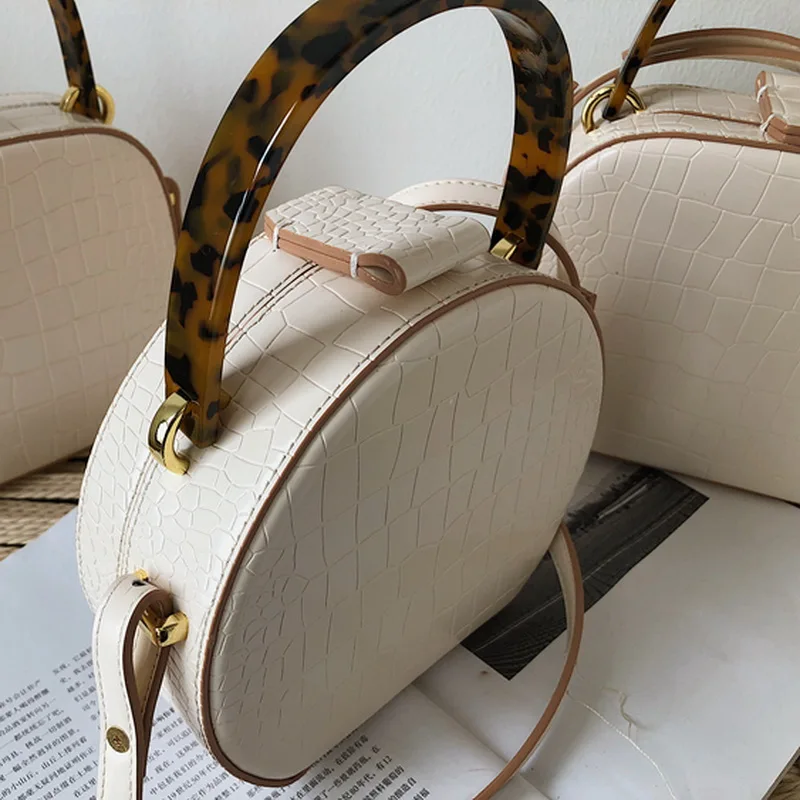 

High Quality Crocodile Box Bag Vintage Design Women Hand Bags Acrylic Portable Diagonal Bag Women Round Mini messenger bags