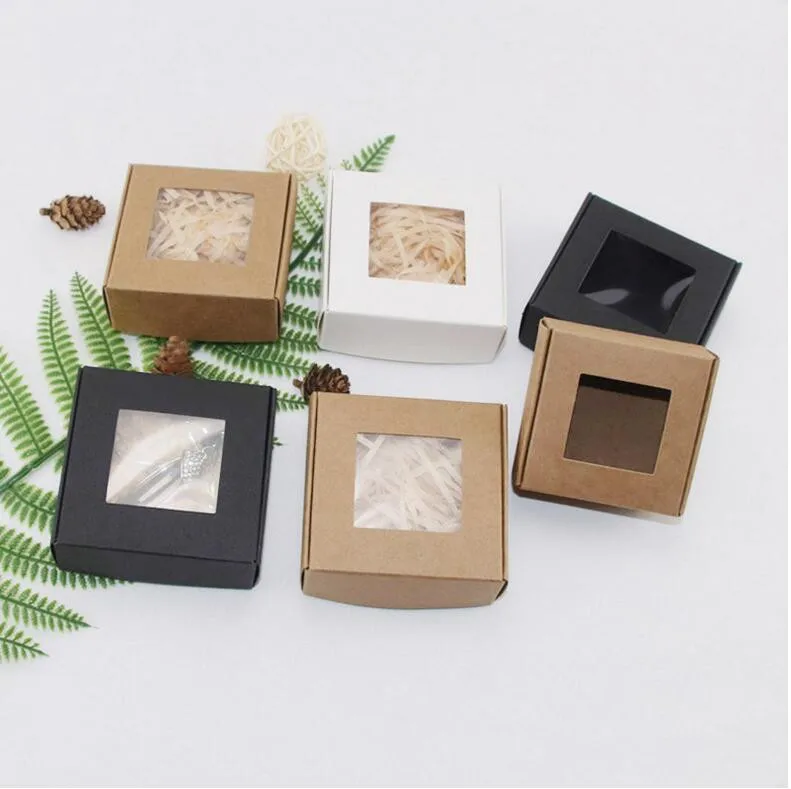 30 шт. маленькая картонная коробка крафт бумажная с прозрачным окном белое мыло