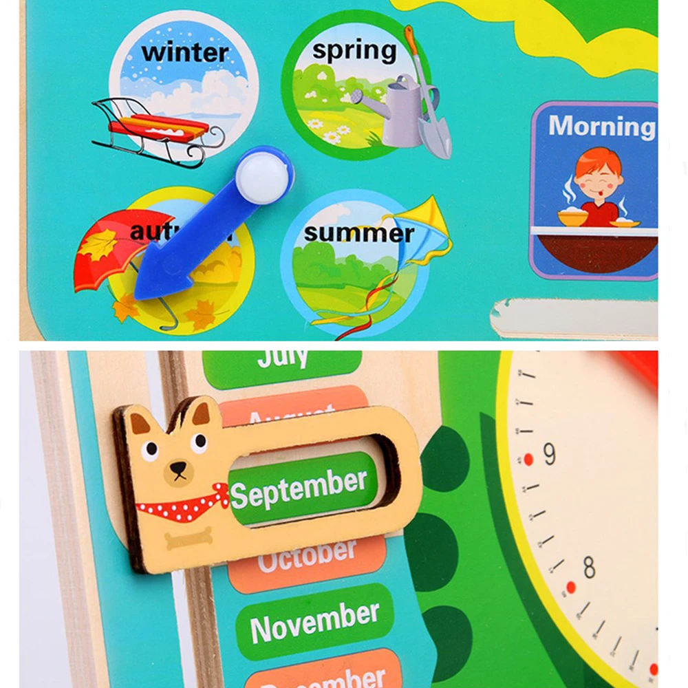 Calendario de madera para la temporada meteorol&oacute;gica, reloj cognitivo, juguete educativo para ni&ntilde;os en edad preescolar, ayuda did&aacute;ctica, tiempo de mes cognitivo-5