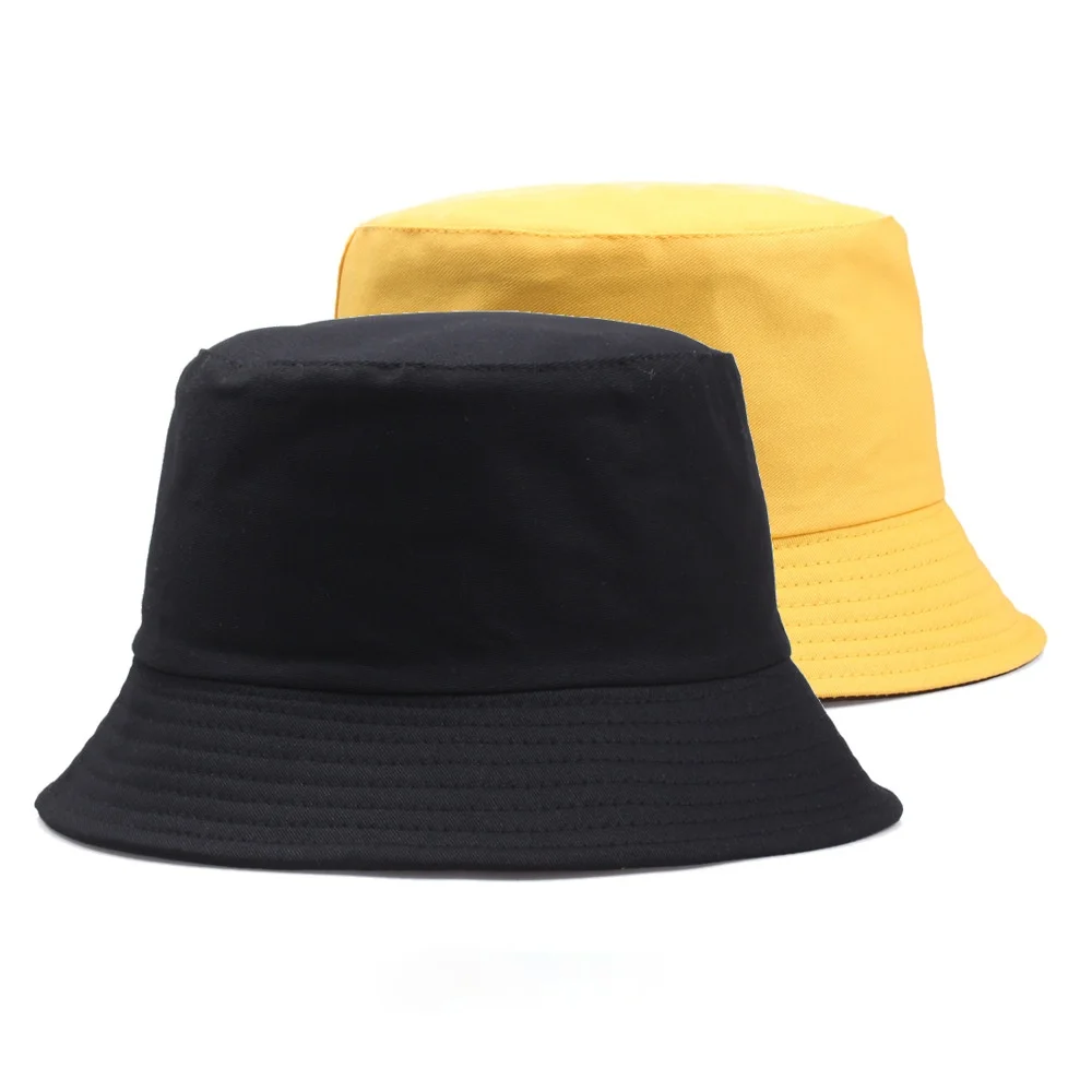 

New Solid Double-Sided Bucket Hats For Women Men Summer Girls Sun Panama Beach Hip Hop Caps Black Cotton Fashion Fisherman's Hat