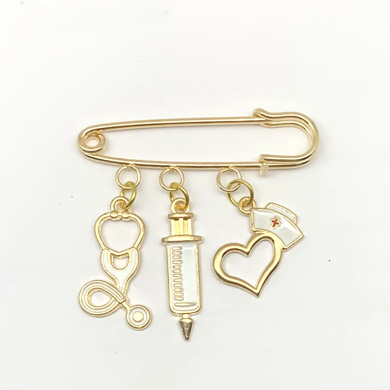 Новые цвета розового золота шапочка Медсестры Медицинский Брошь шприц стетоскоп