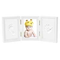 newborn baby solid wood footprint ink pad tri fold diy gift safe handprint photo frame clean desk decoration