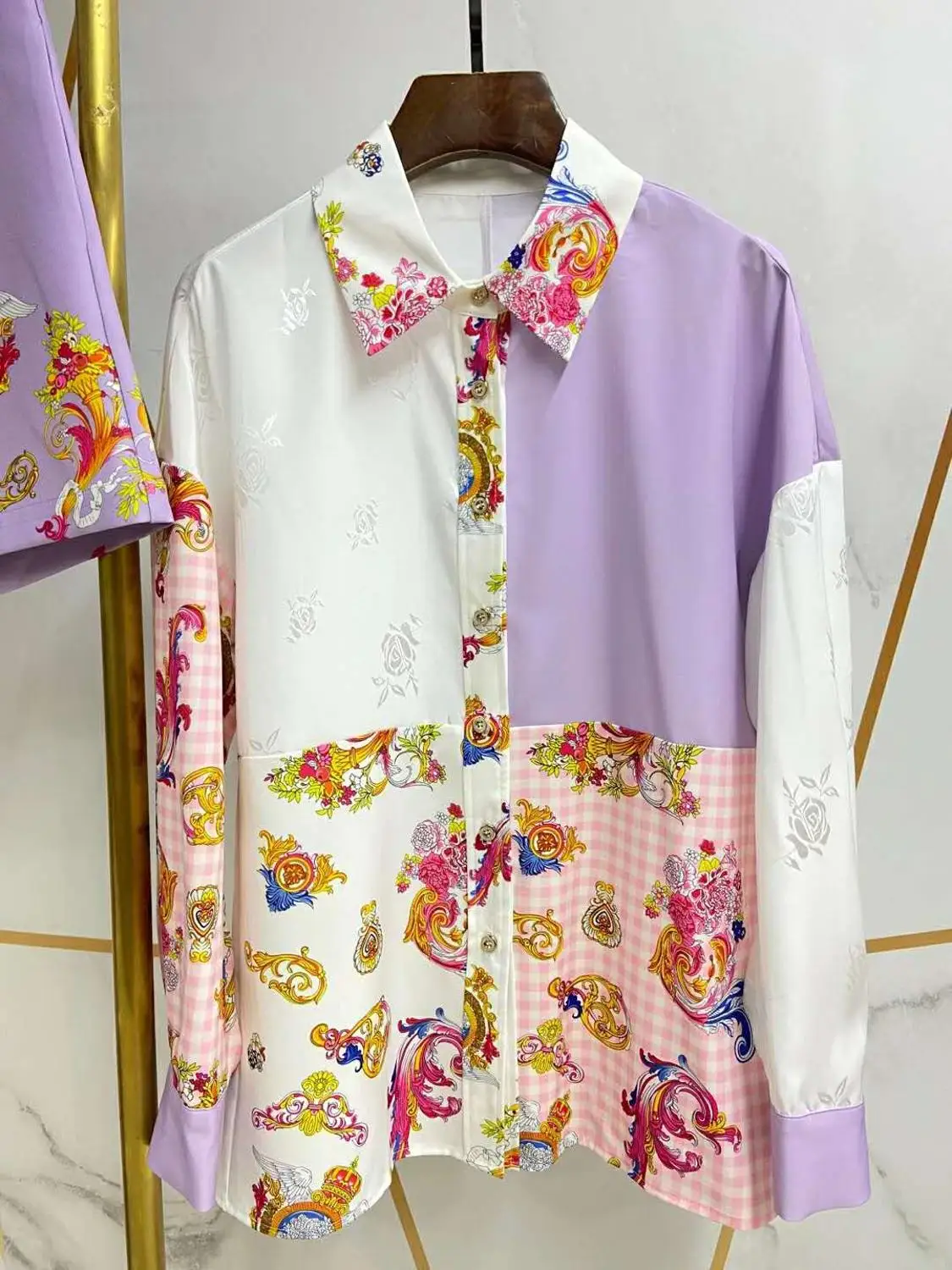 Two Runway Fashion Women Pieces Set Summer Autumn Casual Ladies Blouse+Shorts Flower Print Holiday Blue Pink Sets