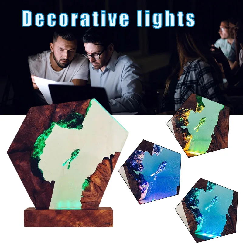 

Hot Scuba Diver Lamp USB Desk Lamp Unique Home Decor Resin Decorative Ornament for Office Colorful RGB Light Table Indoor Lamps
