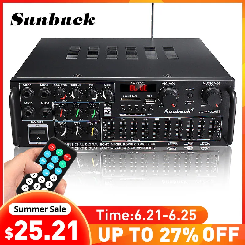 Канал SUNBUCK bluetooth 2000 Вт аудио Мощность HiFi усилитель 326BT 12 В/220 В AV Amp динамик с