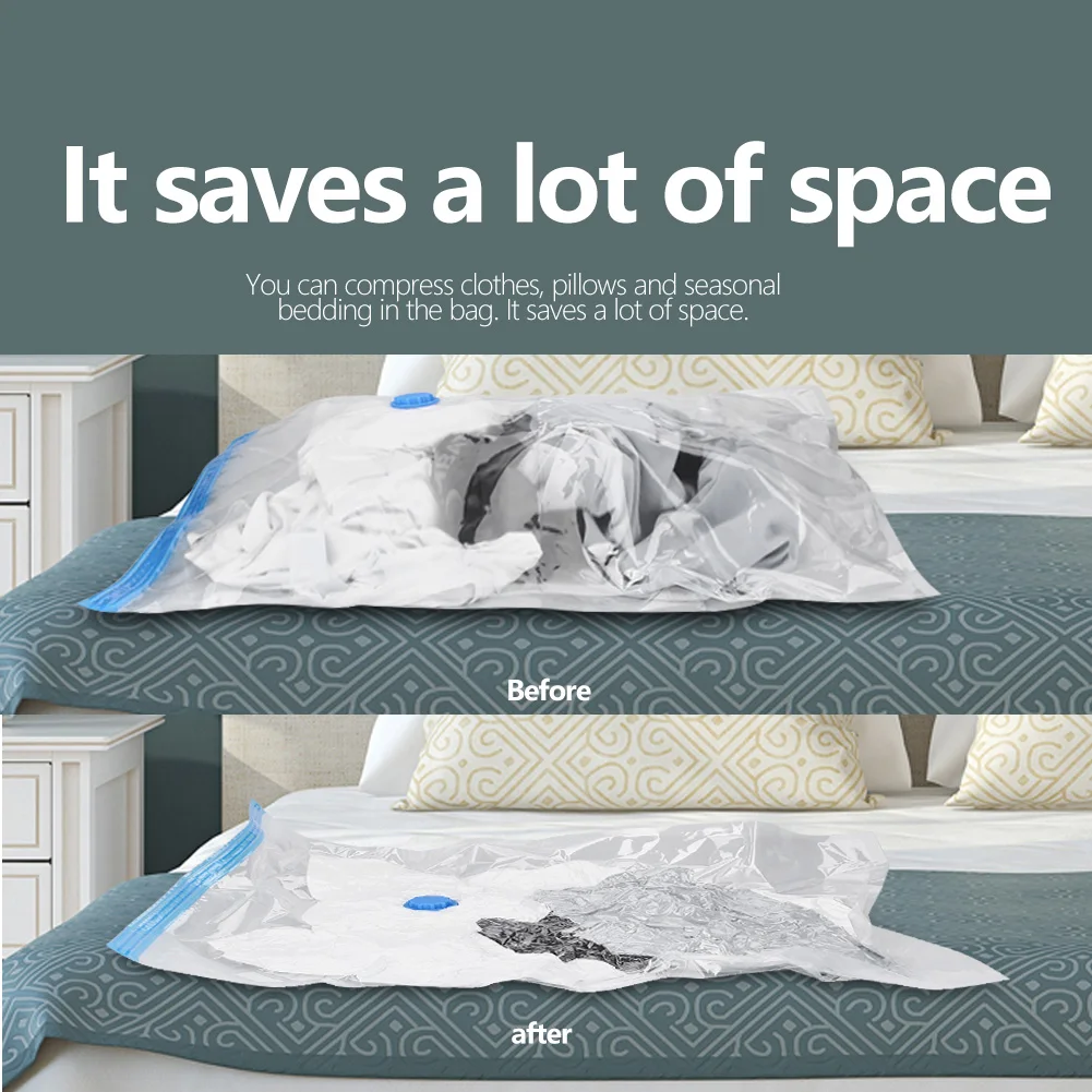 

60*80cm Home Vacuum Compressed Space Saving Storage Bags with Hand Pump Clothes Travel Organizer