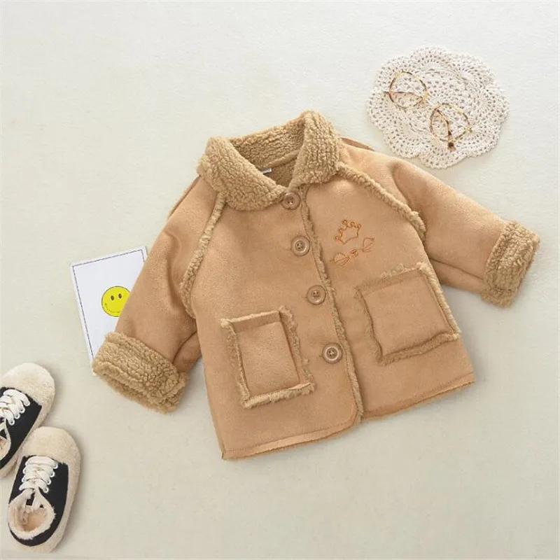 2019 Children Coat Kids Girl Thick Casual Jacket Teen Girls Warm Outerwear Clothes Velvet Buttons Pockets Baby Boys 2-9T Tops | Мать и