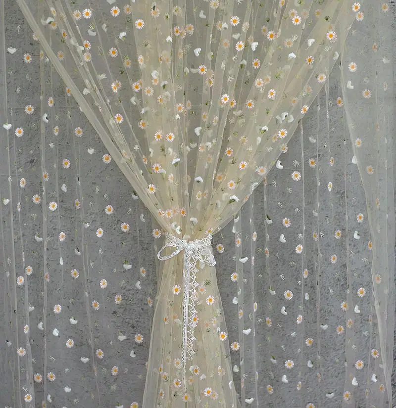 1 метр маргаритки Цветочная вышивка прозрачная французская Сетка кружевная