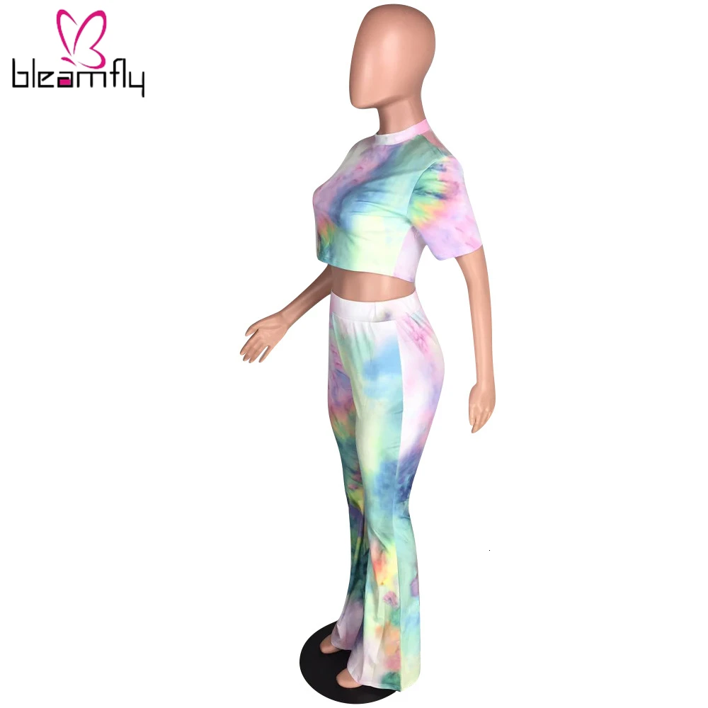 Женская Летняя короткая футболка с принтом Tie Dye Galaxy топ широкие штаны костюм