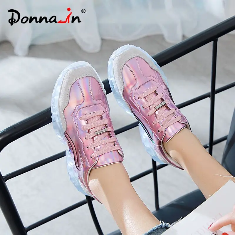Donna-in/женские кроссовки на толстой платформе; коллекция года; женская обувь на высоком каблуке из натуральной кожи на плоской подошве; модная разноцветная обувь для бега