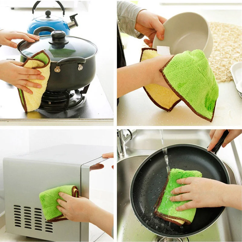 

10PCS Fiber Cloth Kitchen Cleaning Towel High Efficient Antigrease Home Clean Wiping Rag Washing Dish Cloth