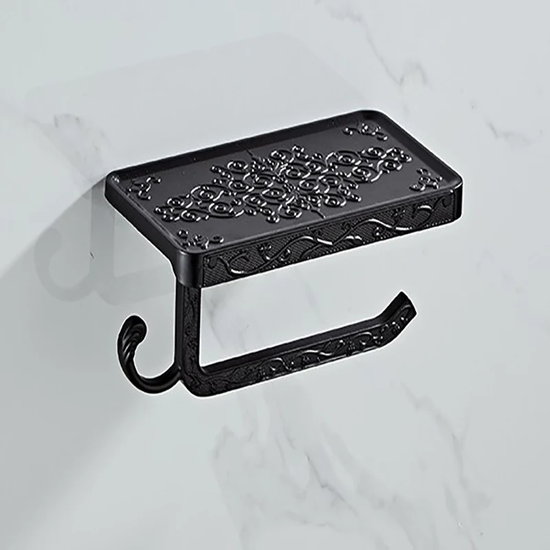 

Bathroom Hardware Set White Paper Mobile Phone Holder Space Aluminum Antique Roll Holder With Shelf Toilet Paper Box Wall Mount