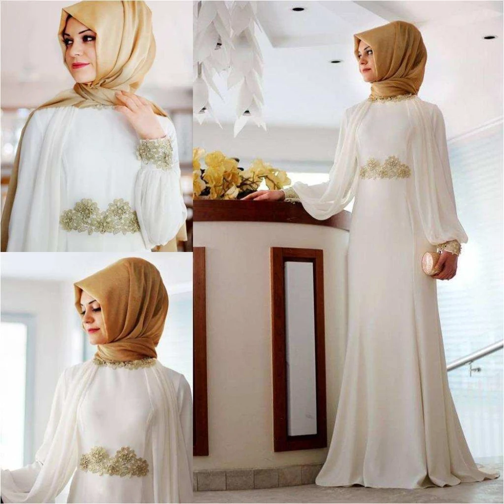 

Shwaepepty Modest Arabic Dubai Women White Formal Evening Dresses Long Sleeves High Neck Islamic Prom Party Gowns Mariage Dress