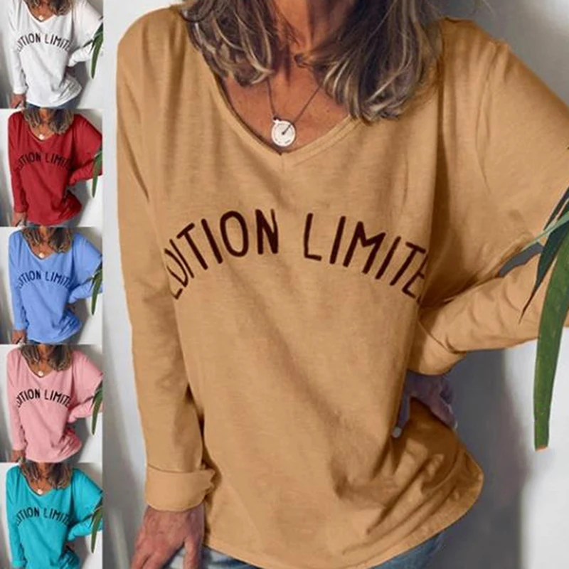 Лидер продаж женская футболка весна-осень 2020 модная с буквенным принтом длинным