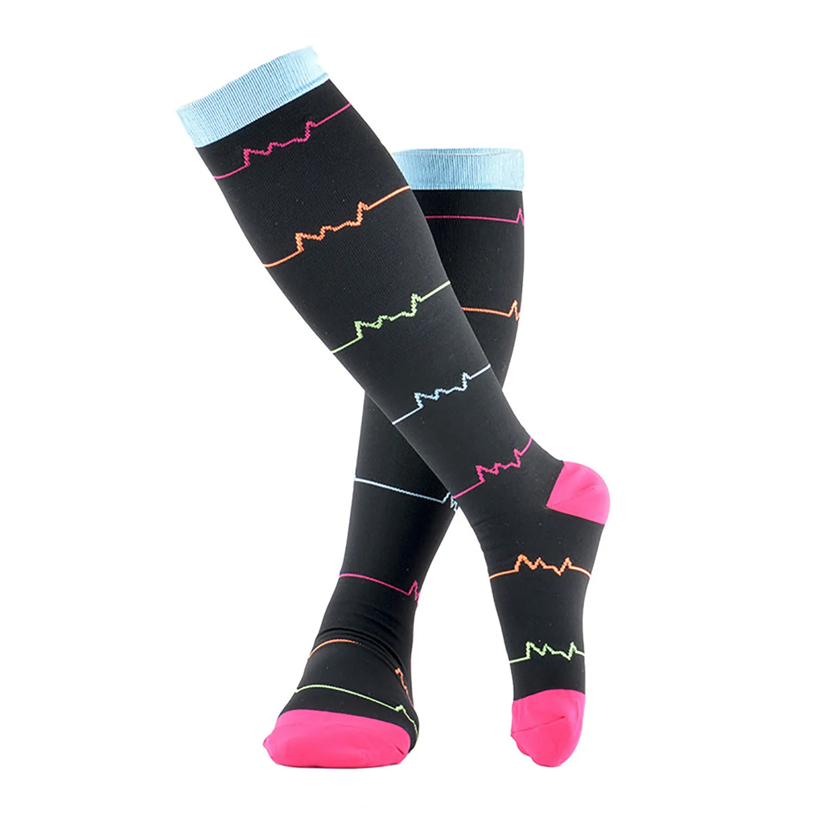 

Women's elastic compression Stockings Cotton over knee Wavy Line Athletic Stretchy sports long barrel pressure socks For Cycling