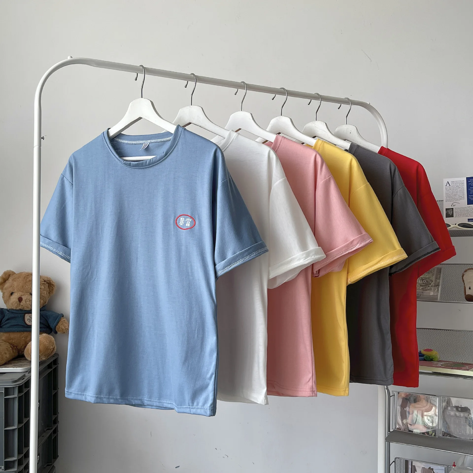 

Cotton Short-sleeved T-shirt Men's Summer Thin Ins Fashion Brand Couples Five-point Clothes Simple Loose Half-sleeved T-shirt