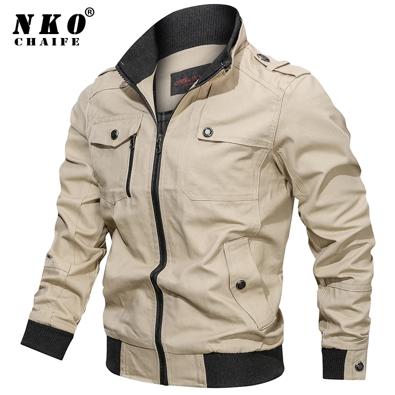 

CHAIFENKO Men Casual Cargo Military Jacket Men New Spring Autumn Windbreaker Pilot Coat Men Fashion Windproof Bomber Mens Jacket
