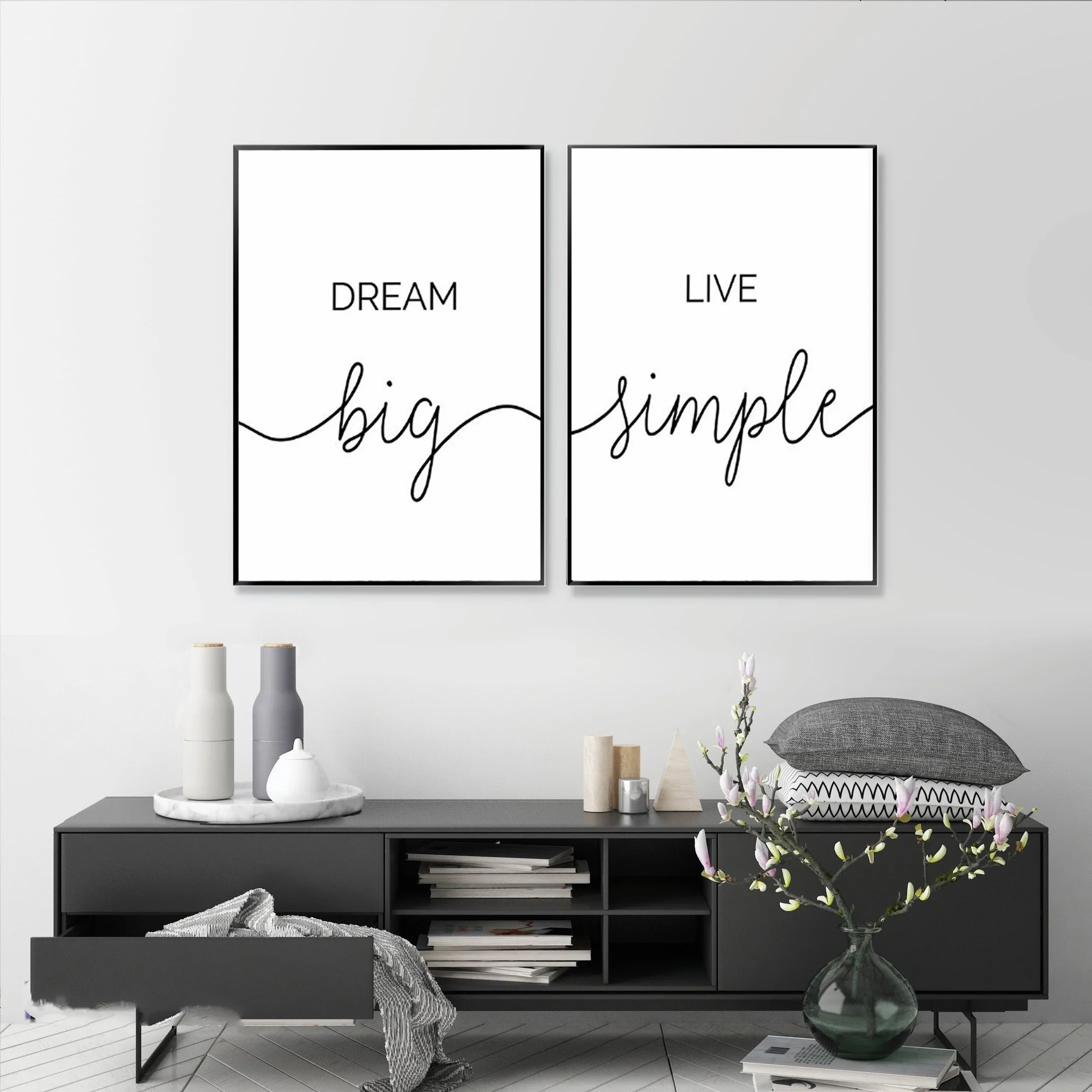 

Minimalist Dream Big Live Simple Quotes Canvas Paintings Black and White Poster Wall Art Decor Pictures for Home Design Bedroom