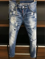 authentic classic dsquared2 mens straight jeans tight leg motorcycle rider hole paint male jeans 9629
