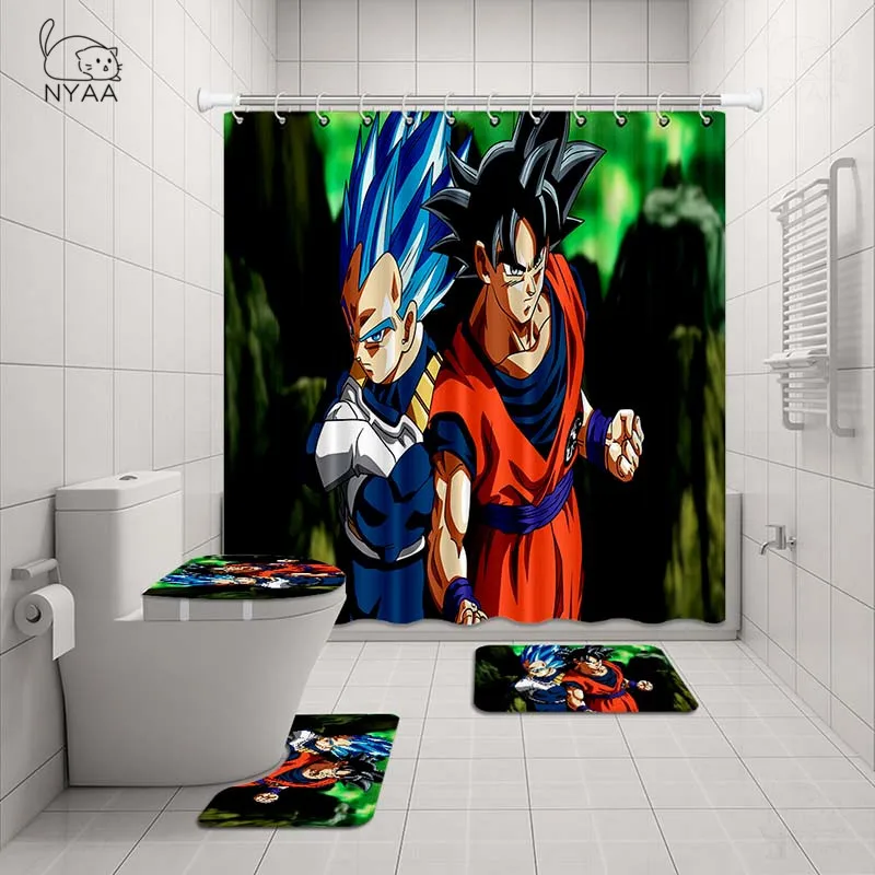 NYAA 4 шт. DRAGON BALL занавеска для душа стойка для тряпок крышка для унитаза коврик набор ковриков для ванной комнаты декор - Цвет: NY2205
