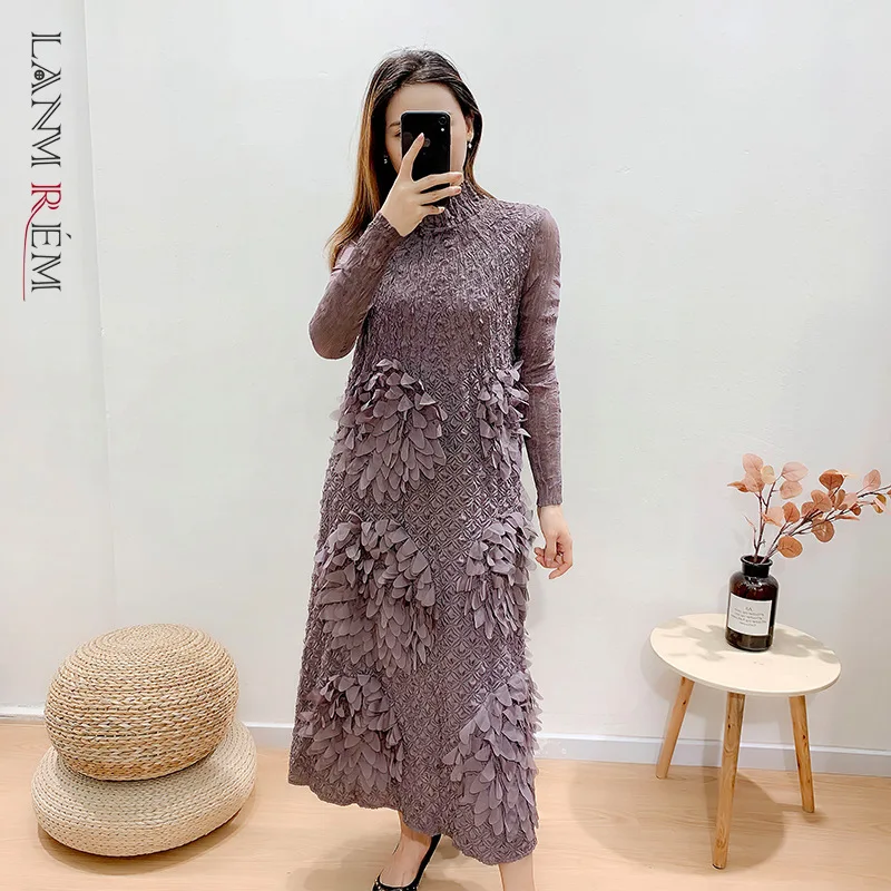 

LANMREM 2023 Новое весеннее плиссированное платье с цветочным принтом Длинные рукава Водолазка свободные элегантные платья для женщин вечерние ...