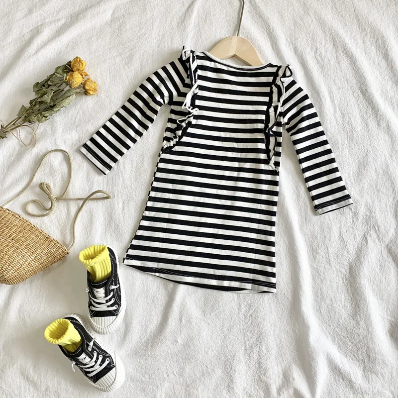 1-4Years Baby Kids Girls Cotton Striped Dress 2019 Autumn New Toddler Girl's Elegant Ruffles Fall Casual Clothes | Детская одежда и