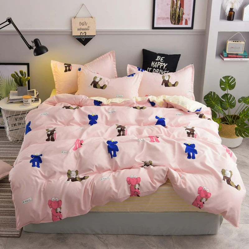 Kawaii Pink ANNAs хороший материал Сказочный Стиль узор в горошек печать постельных принадлежностей для девочек Дети принцесса пододеяльник синий простыня - Цвет: Kawaii Pink
