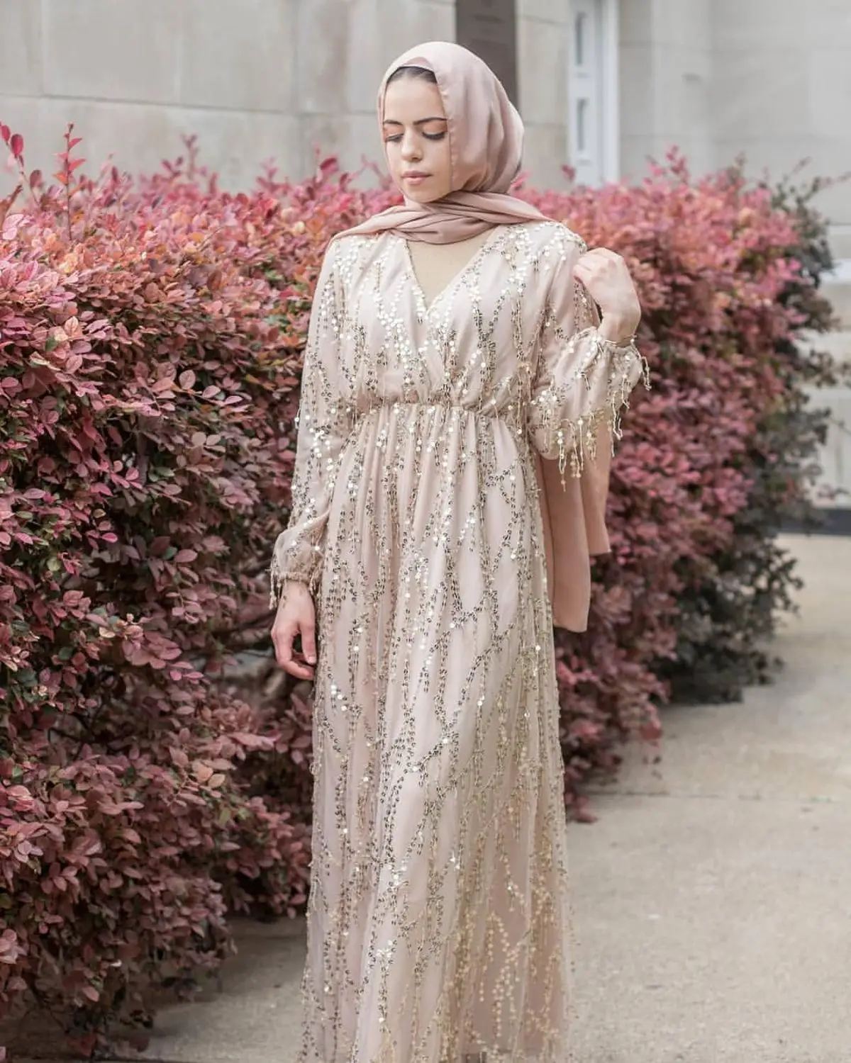 Elegant Muslim Sequins Tops Abaya Tassles Maxi Dress Cardigan Kimono Long Robes Vestidos Middle East Ramadan Eid Islamic Prayer |