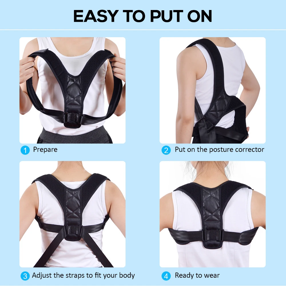 

Posture Corrector with Exercise Resistance Band Breathable Adjustable Upper Back Brace Support Shoulder Back Pain Relief